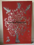 Exquisite handcrafted Thikri mirror inlay featuring a traditional tree motif on a rich red base.