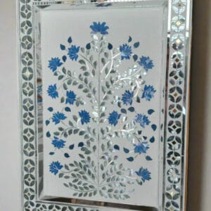 Handcrafted Blue Lotus Thikri Glass Wall Panel