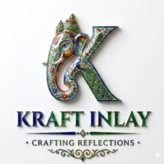 Kraft Inlay official logo featuring a stylized, decorative letter K with intricate mosaic patterns and the tagline Crafting Reflections."