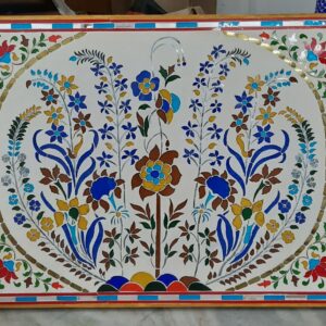 Handmade Thikri Glass Inlay Panel with Blue and Green Stain Colors