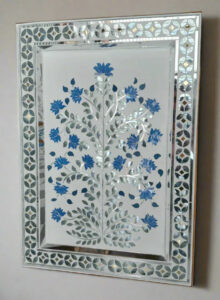handcrafted blue lotus thikri glass wall panel