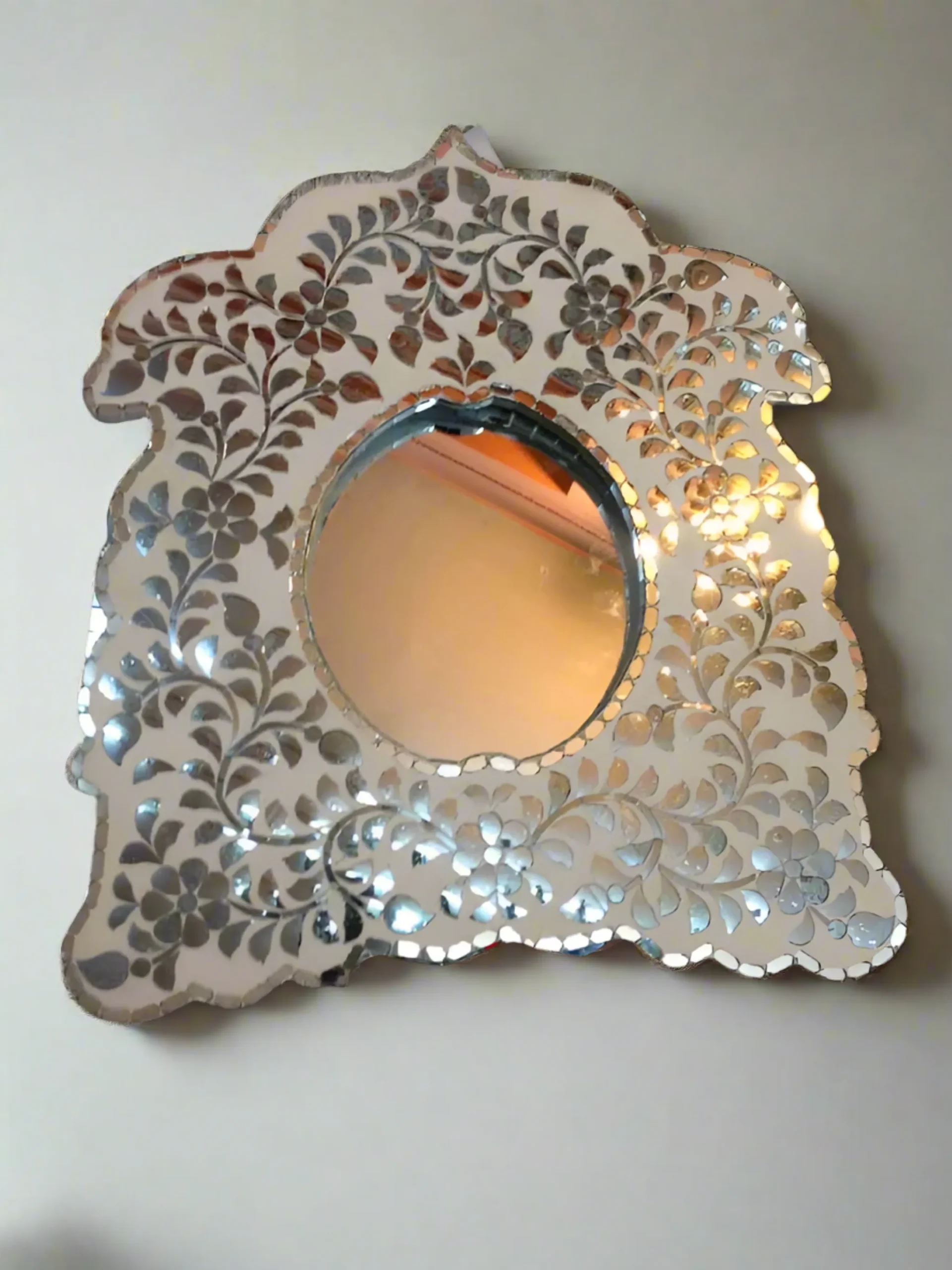 Custom Thikri Art mirror Frame for luxury home decor - Kraft Inlay traditional craftsmanship.