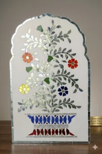 Handcrafted floral design Glass Thikri wall hanging panel by Kraft Inlay.