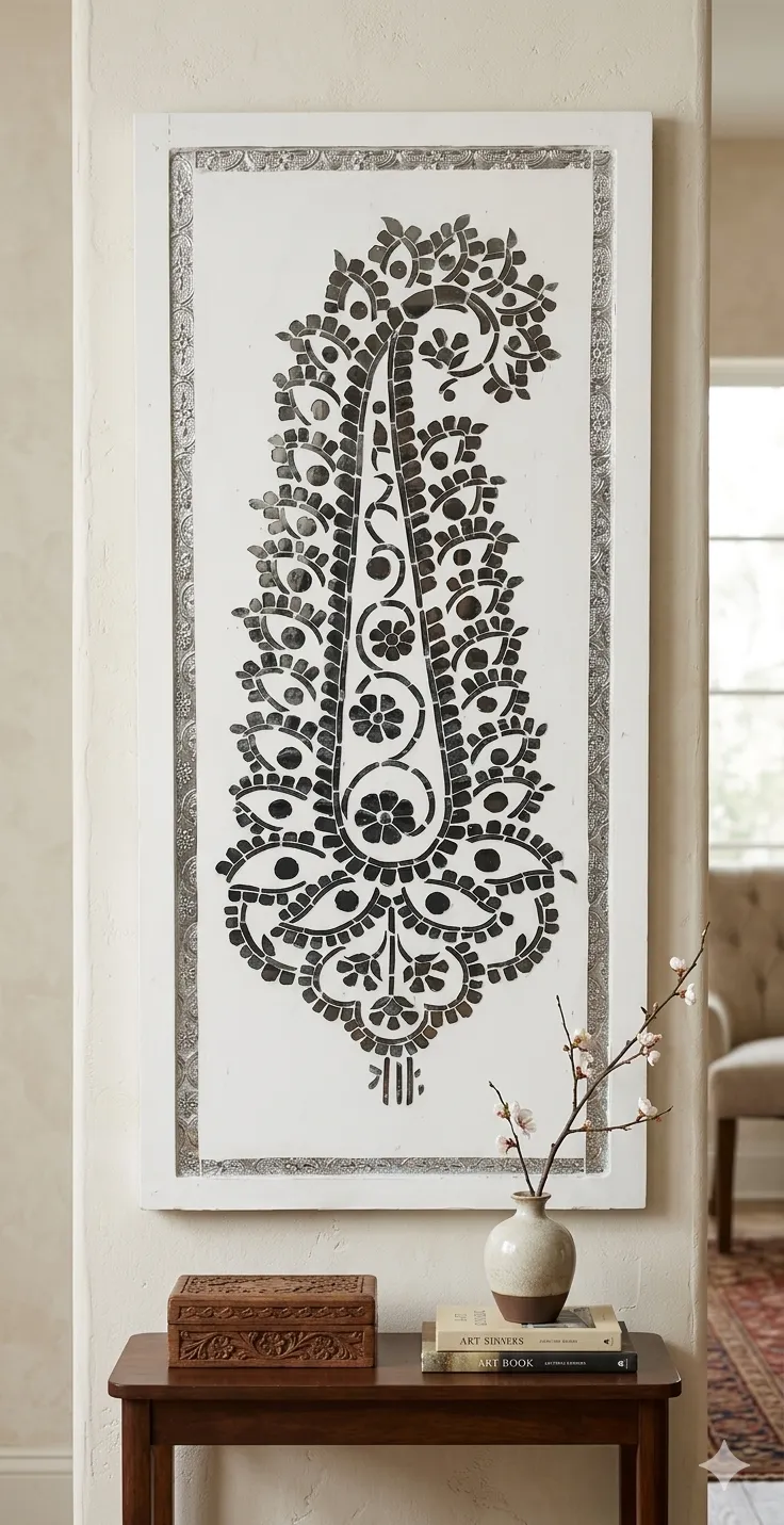 Handmade Paisley Mirror Inlay Art Panel for Home Decor 1 Rajasthani Thikri mirror inlay art panel for home decor by Kraft Inlay