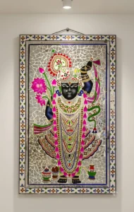 Handcrafted Lord Shreenathji Thikri Mirror & Stained Glass Inlay Wall Artwork Panel